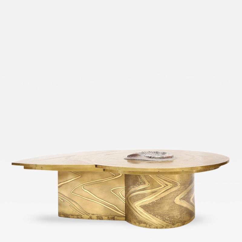 Marc DHaenens Important Marc DHaenens Coffee Table with Inlaid Polished Ammonite
