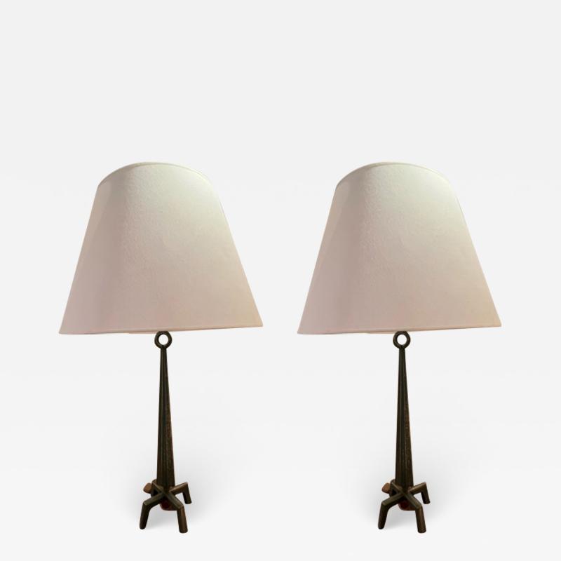 Marc Du Plantier Marc Duplantier attributed pair of patinated solid bronze lamps