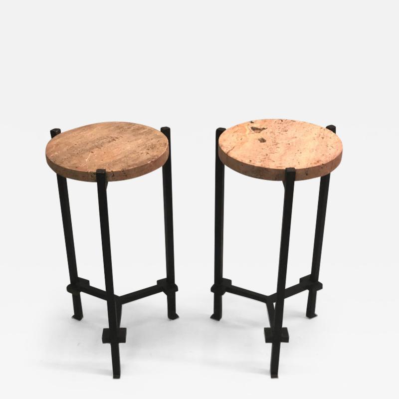 Marc Du Plantier Pair of French Wrought Iron Side Tables Marc Du Plantier Stone and Crystal Tops