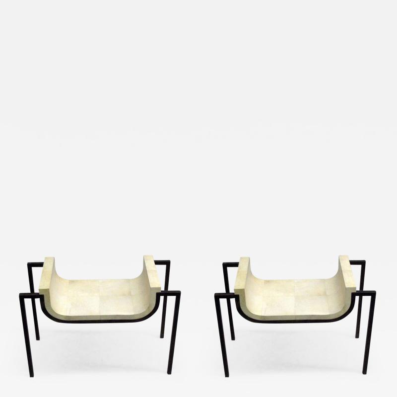 Marc Du Plantier Two French Parchment Benches in the Style of Marc du Plantier