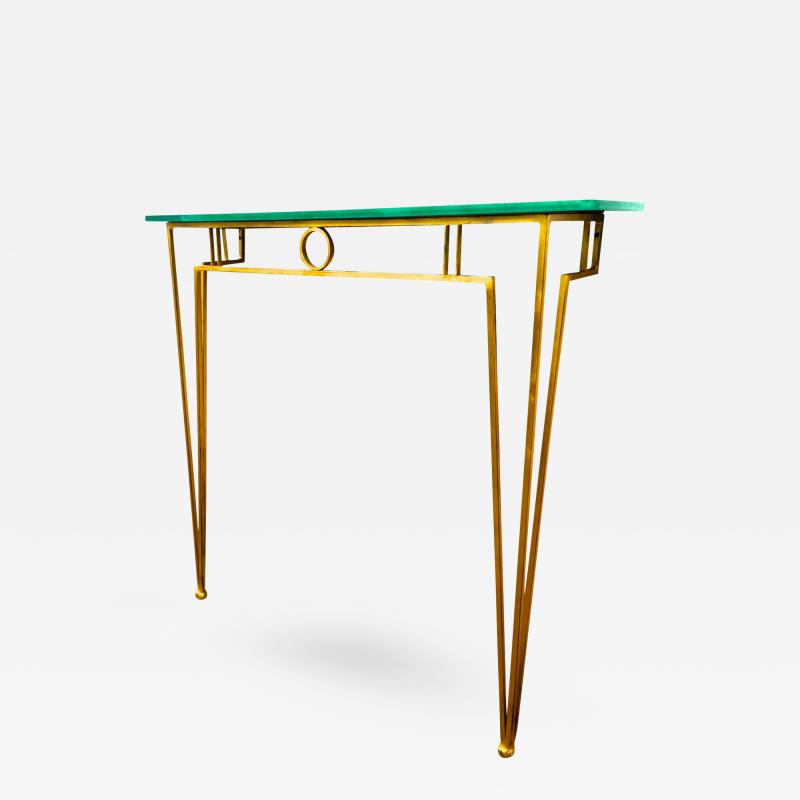 Marc Duplantier Marc Duplantier Gold Leaf Wrought Iron Console with a Mirrored Glass Top