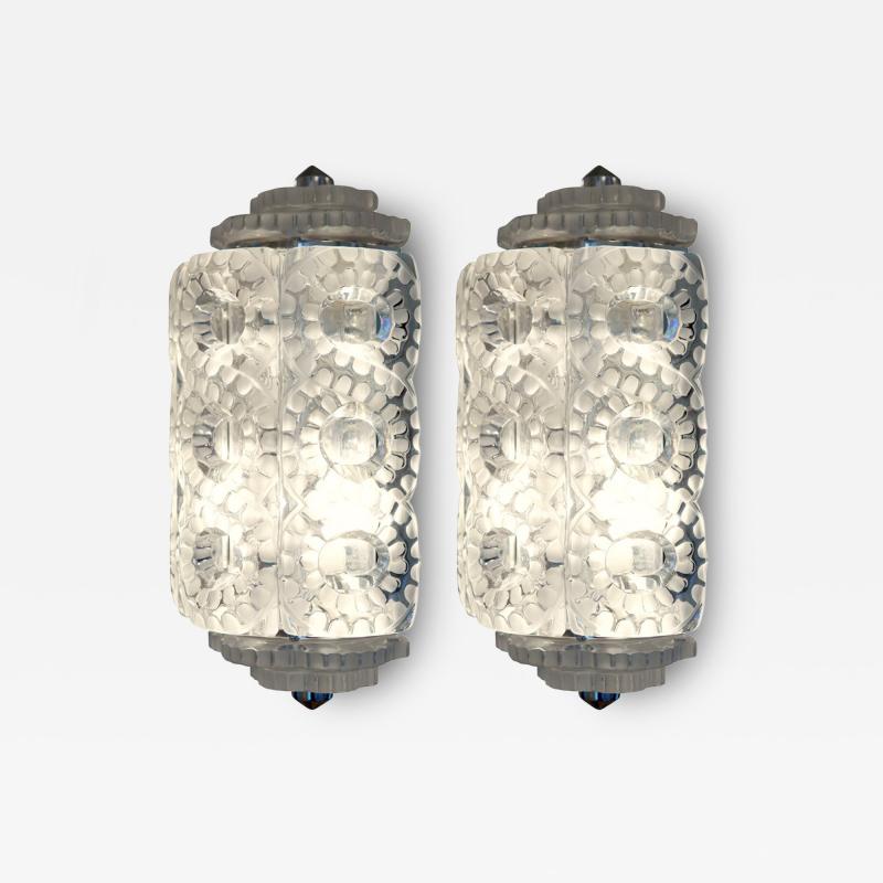 Marc Lalique Pair of Marc Lalique S ville Crystal Wall Sconces Designed 1947