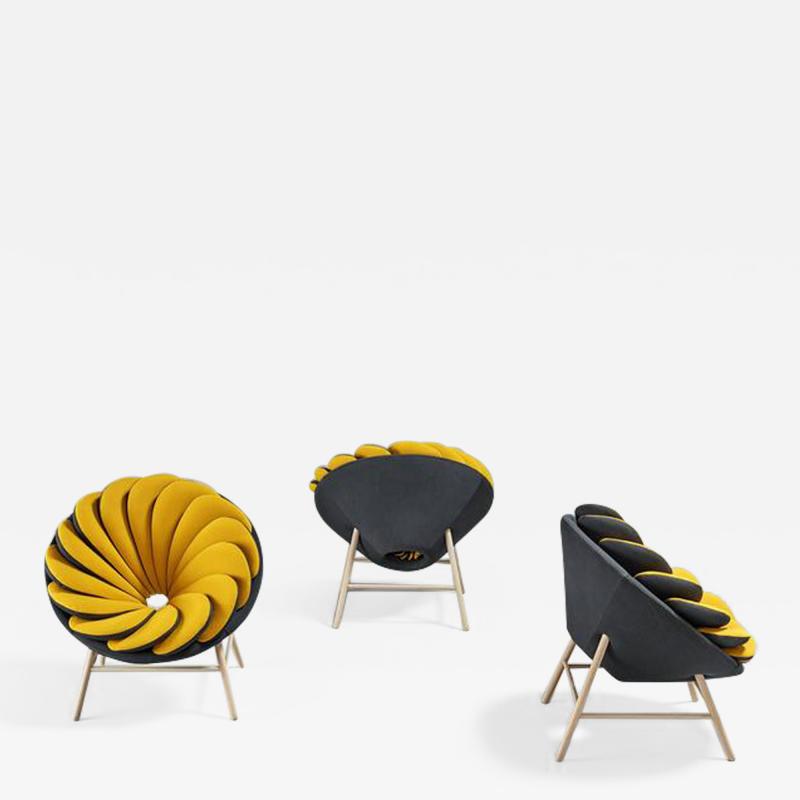Marc Venot Pair of Yellow and White Quetzal Armchairs Marc Venot