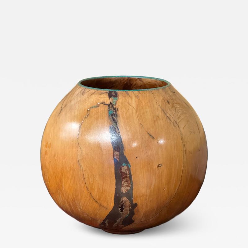 Marc Wroe Turned Turquoise Inlaid Wood Vessel II