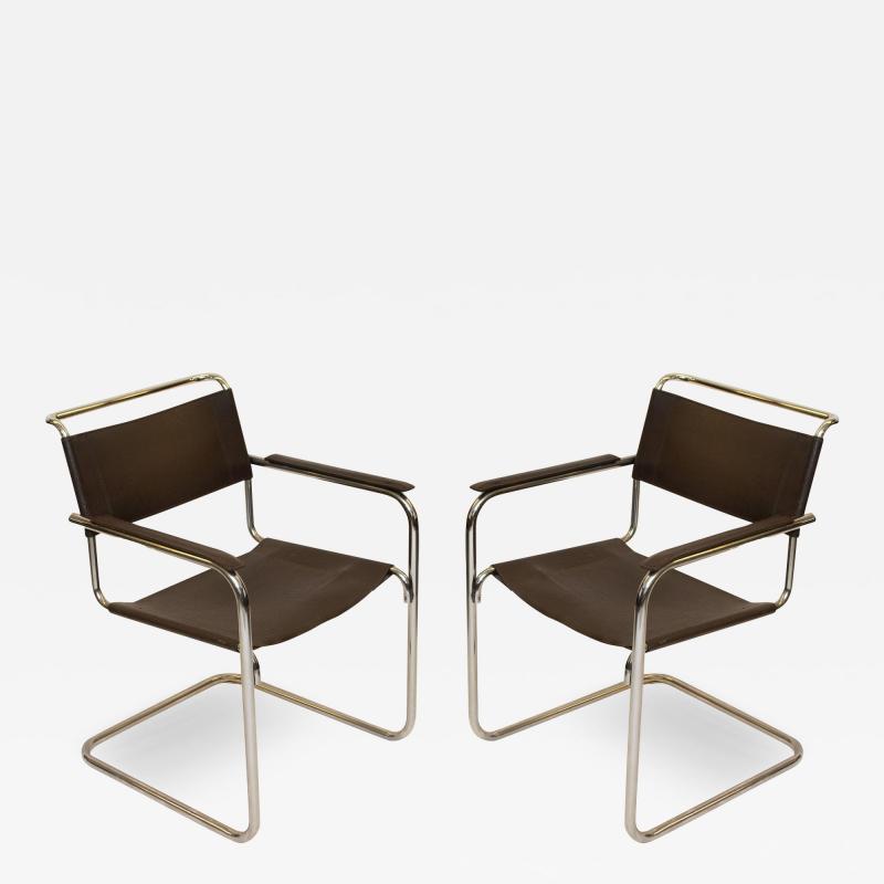 Marcel Breuer B34 Bauhaus Leather Arm Chairs by Marcel Breuer Pair
