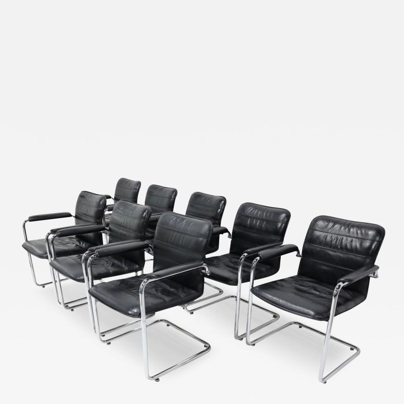 Marcel Breuer Davis Furniture Black Leather and Chrome Dining Chairs