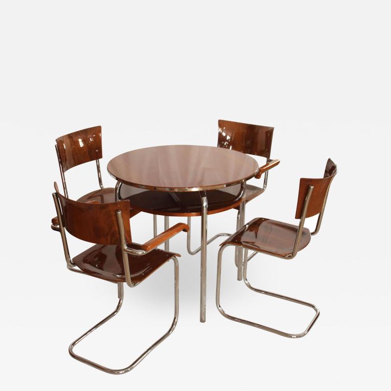 Marcel Breuer Restored Bauhaus Cantilever Seating Group Walnut and Chrome Czech circa 1930