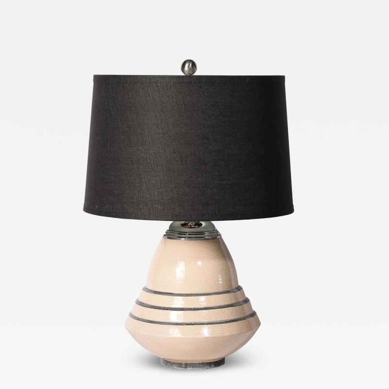 Marcel F lix Guillard Art Deco Machine Age Craquelure Cream Ceramic Table Lamp signed Marcel Guillard