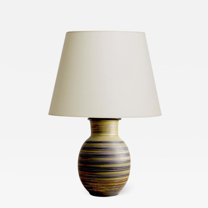 Marcel Guillot Table Lamp with Glazed and Sgraffito Stripes by Marcel Guillot