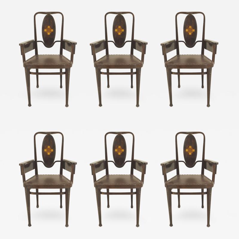 Marcel Kammerer Set of 6 Austrian Secessionist Mahogany Stained Armchairs