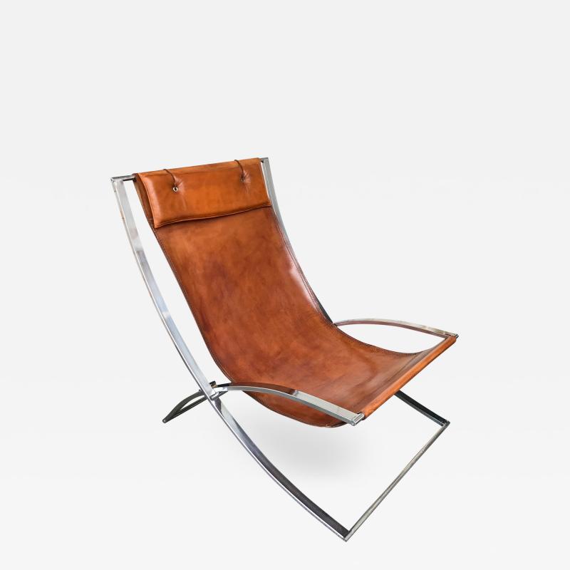 Marcello Cuneo Lounge Chair Leather and Chrome by Marcello Cuneo Italy 1970s