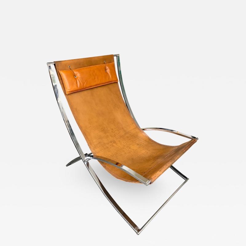 Marcello Cuneo Lounge Chair Leather and Chrome by Marcello Cuneo Italy 1970s