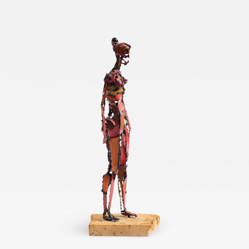 Marcello Fantoni 1960s Brutalist Female Nude Scupture Painted Iron on Travertine Base