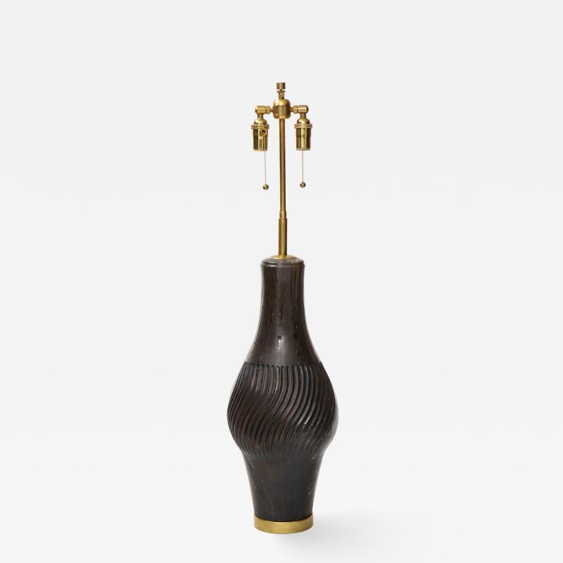 Marcello Fantoni Deep Blue Ceramic and Brass Table Lamp by Marcello Fantoni