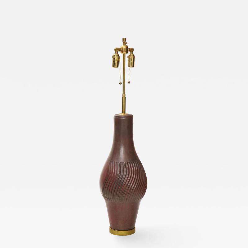 Marcello Fantoni Large Deep Red Ceramic and Brass Table Lamp
