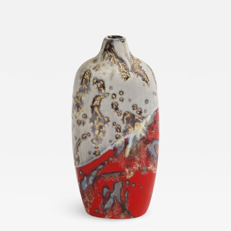 Marcello Fantoni Marcello Fantoni Vase Stoneware Abstract Red Gold Gray Signed