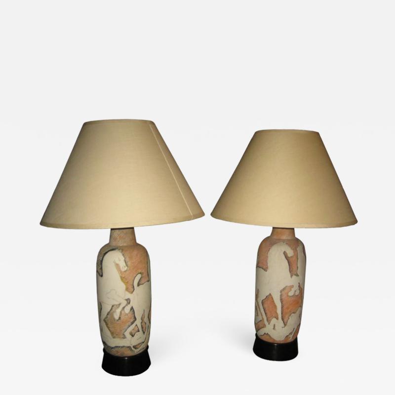 Marcello Fantoni Pair of Large Fantoni Studio Ceramic Table Lamps