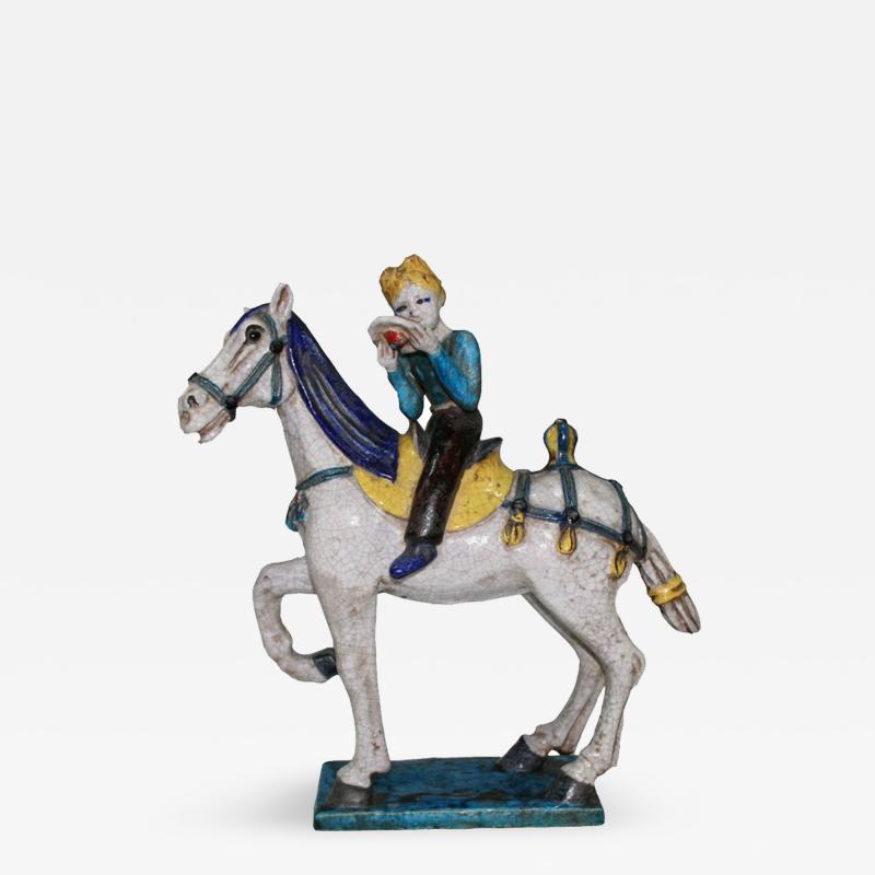 Marcello Fantoni Rare Mid Century Marcello Fantoni Ceramic Horse and Cowboy Figure