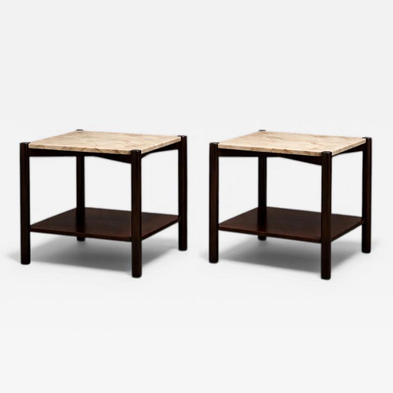Marcelo Magalh es M L Magalh es Pair of Rosewood Marble Side Tables Brazil