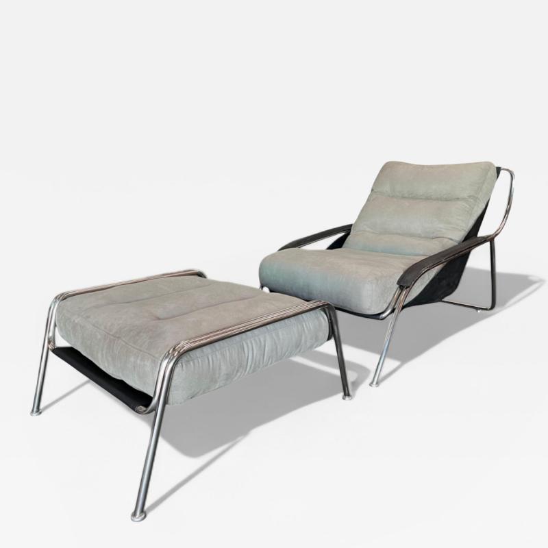 Marco Zanuso Maggiolina Armchair with Ottoman in Metal Fabric Marco Zanuso 1947