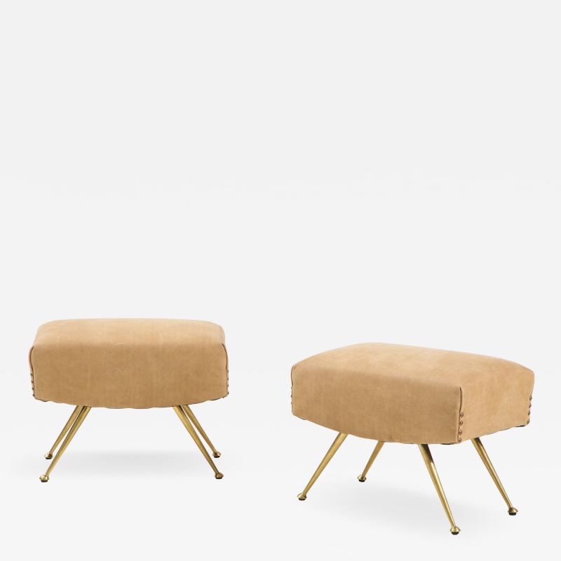 Marco Zanuso Marco Zanuso Leather Brass Ottomans