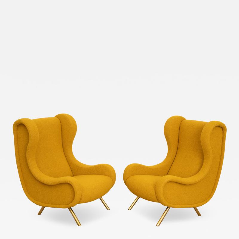 Marco Zanuso Pair of Italian Lounge Chairs In The Style of Marco Zanuso