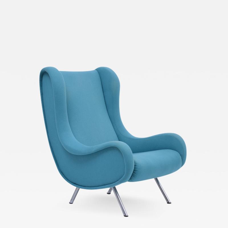 Marco Zanuso Reupholstered Blue Mid Century Modern Marco Zanuso Senior Lounge Chair