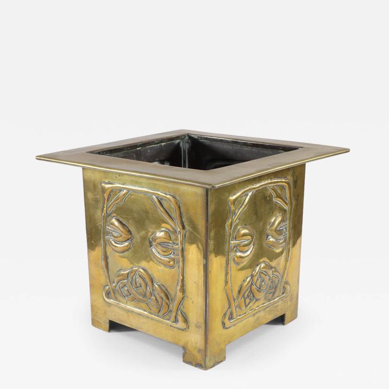Margaret Gilmour Margaret Gilmour Arts Crafts Brass Planter with Stylized Rose Floral Details