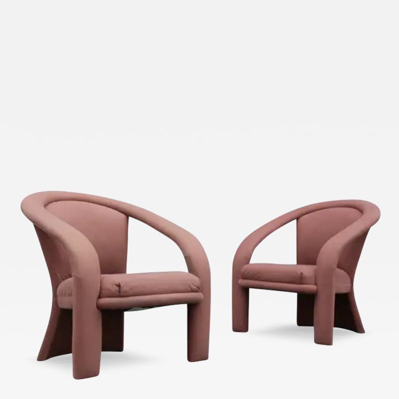 Marge Carson Pair of Pink Suede Sculptural Ribbon Armchairs or Lounge Chairs by Marge Carson