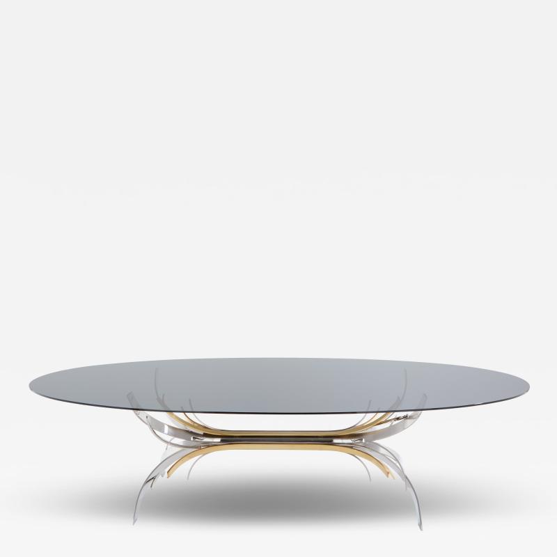 Maria Pergay Maria Pergay polished steel and brass dining table Gerbe 1970