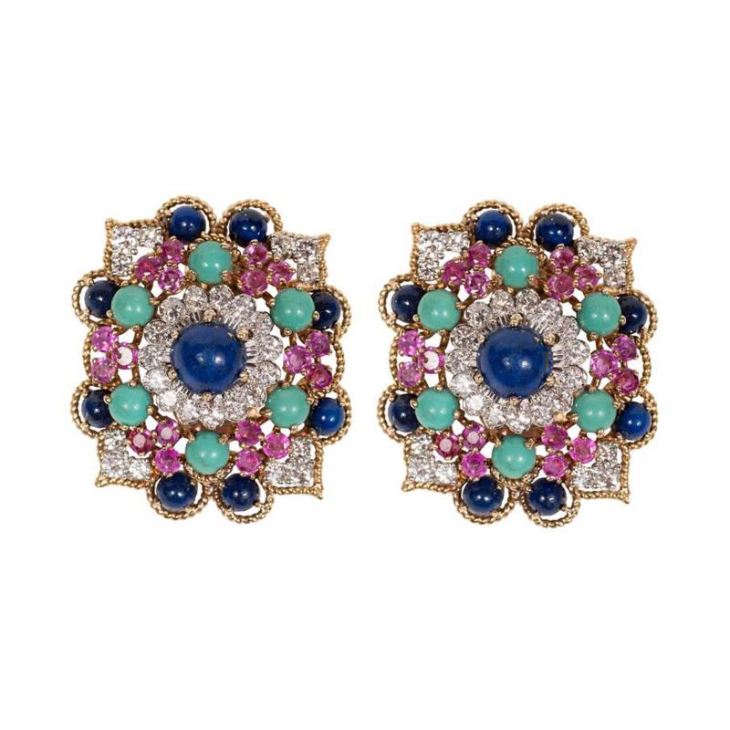 Marianne Ostier Marianne Ostier Colored Stone Diamond Gold Platinum Earclips