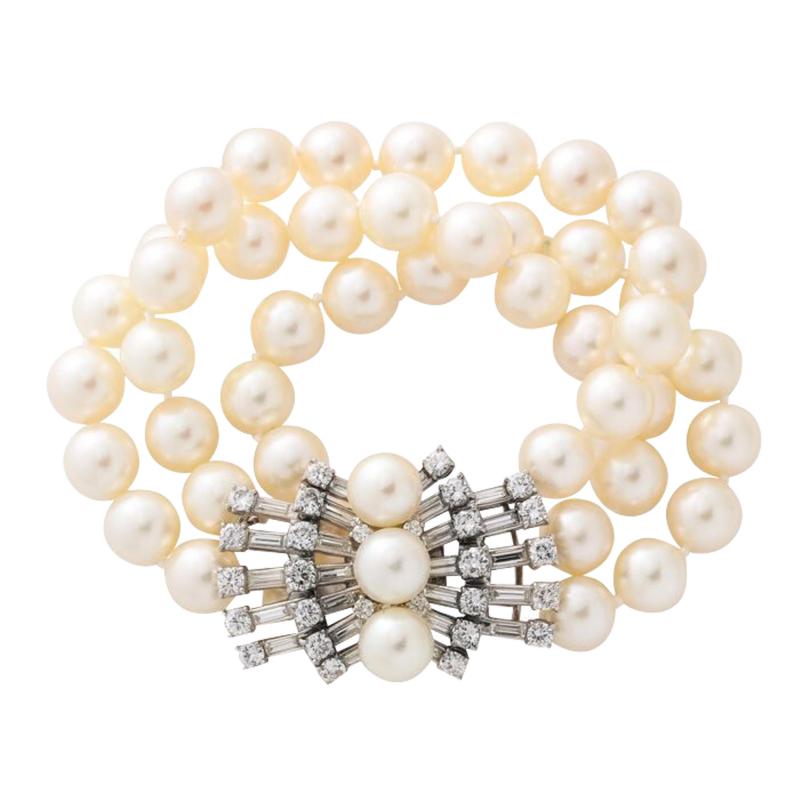 Marianne Ostier Triple Strand Cultured Pearls Bracelet w 5kt Diamond Clasp