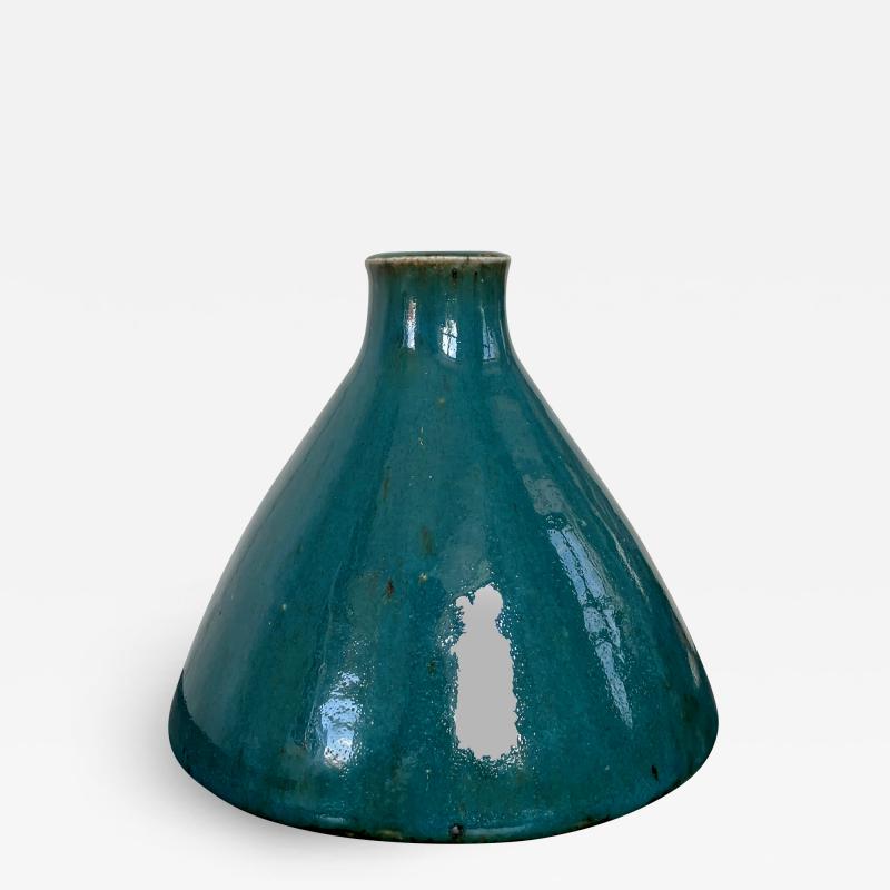 Marianne Westman Brutalist Conical Vase in Deep Teal by Marianne Westman