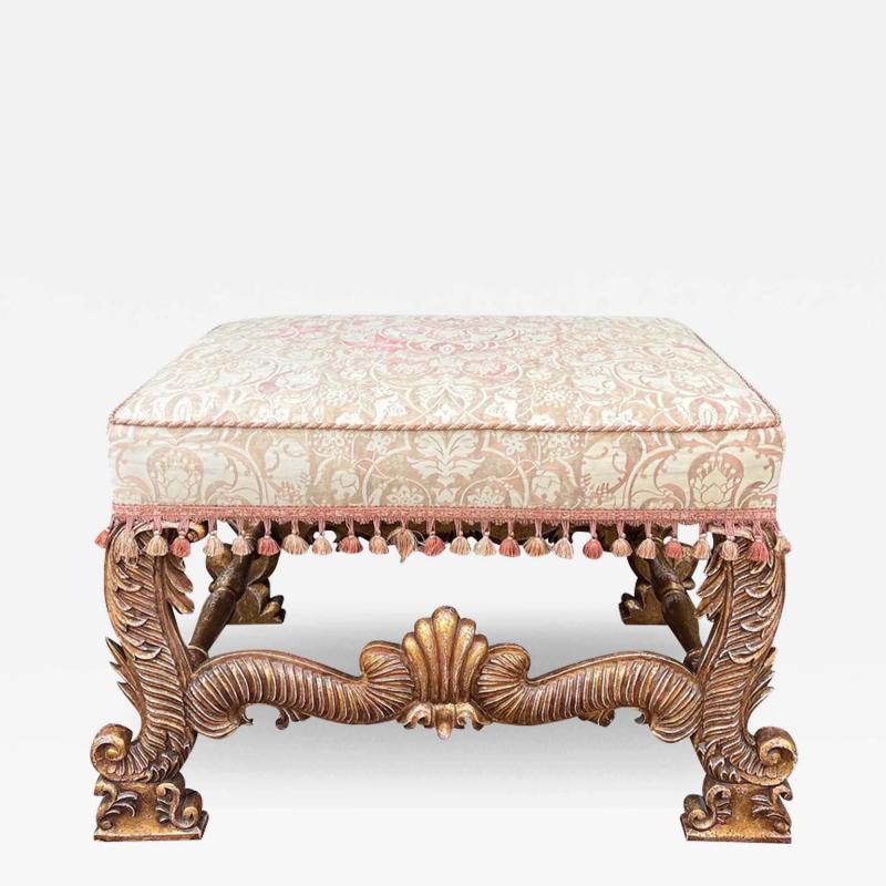 Mariano Fortuny 18th C Style Fortuny Upholstered Giltwood Ottoman Footstool Bench