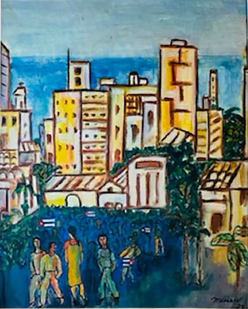 Mariano Rodriguez EXCEPTIONAL ABSTRACT CITY VILLAGE SCENE PAINTING AFTER MARIANO RODRIGUEZ