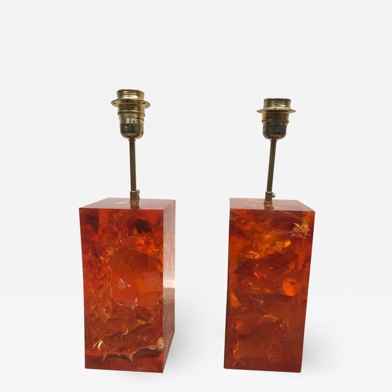 Marie Claude Fouquieres Marie Claude de Fouquieres Pair of Fractal Resin Lamps