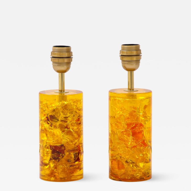 Marie Claude de Fouqui res A Near Pair of Amber Crushed Ice Resin Lamps by Marie Claude de Fouquieres 1970s