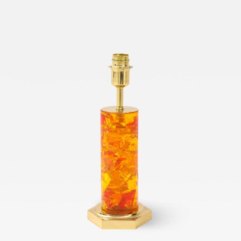 Marie Claude de Fouqui res A Single Amber Crushed Ice Resin Lamp by Marie Claude de Fouquieres 1970s