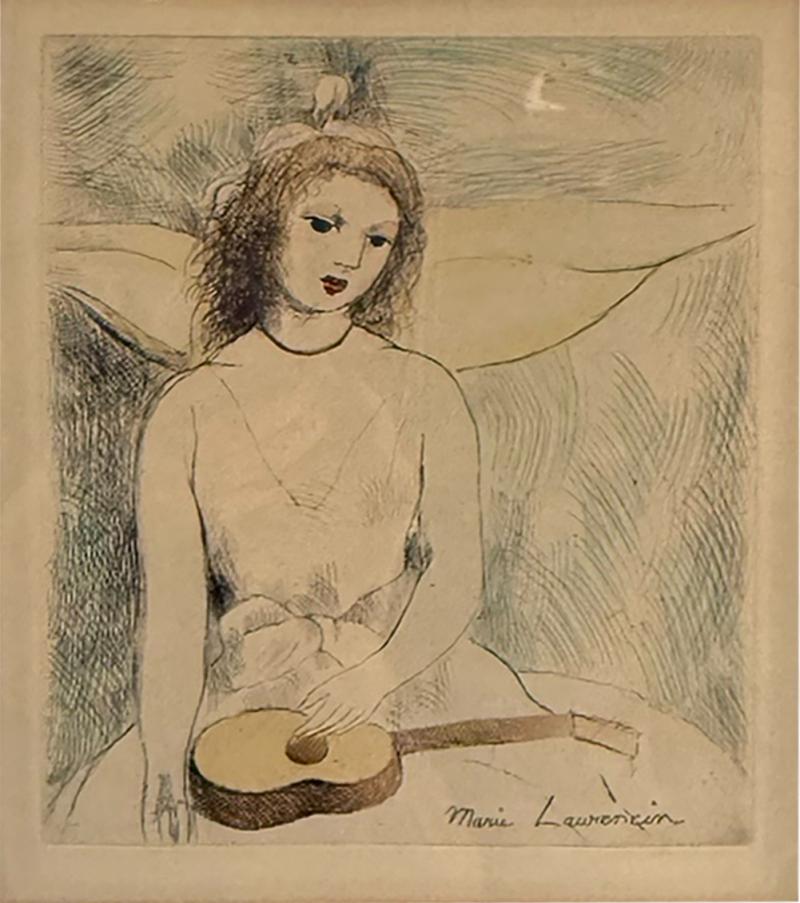 Marie Laurencin SIGNED MARIE LAURECIN ANGELWITH GUITAR DRYPOINT ETCHING