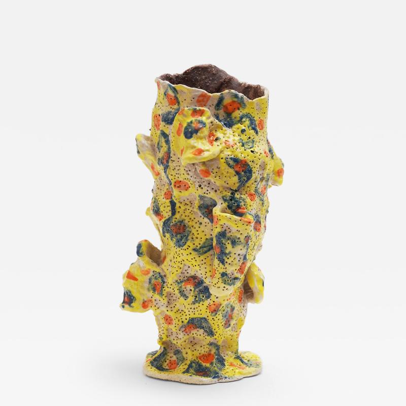 Marie Pierre Biau SHELL VASE 8 YELLOW AND WHITE Glazed sandstone sculpture