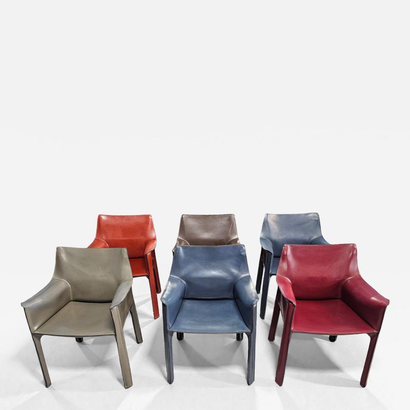 Mario Bellini Cab 413 Set of Six Armchairs in Multicolor Leather by Mario Bellini for Cassina