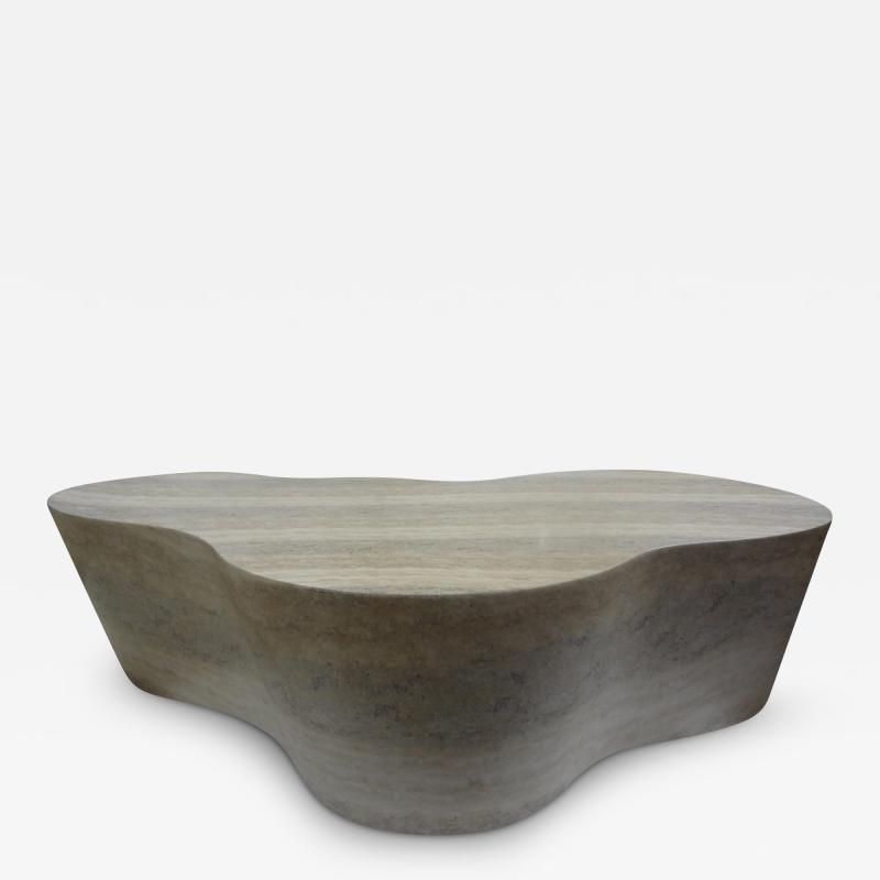 Mario Bellini Italian Modern Karl Springer Style Travertine Biomorphic Coffee Table