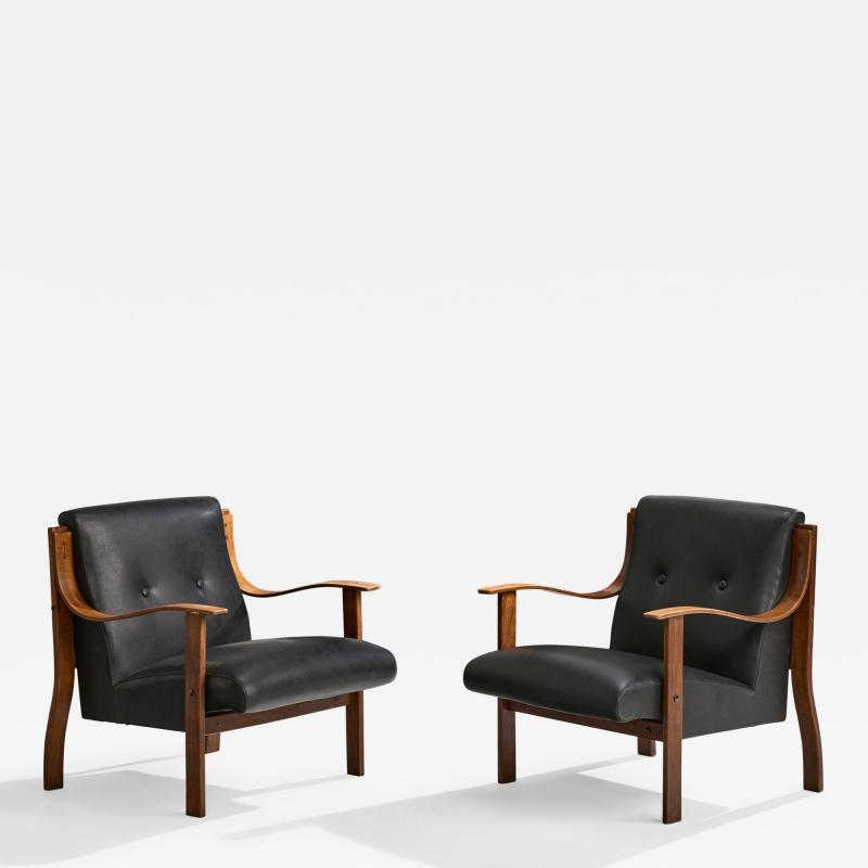 Mario Bellini Lounge Chairs with Beech and Vinyl Italy 1960s