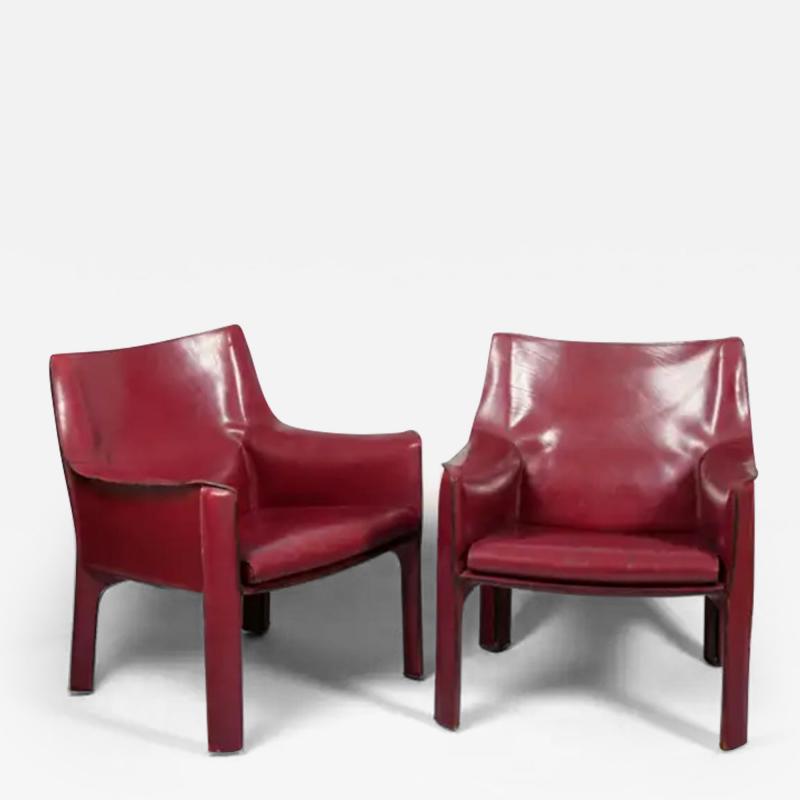 Mario Bellini Pair Mario Bellini China Red Leather Cab Chairs Model 414 for Cassina Italy