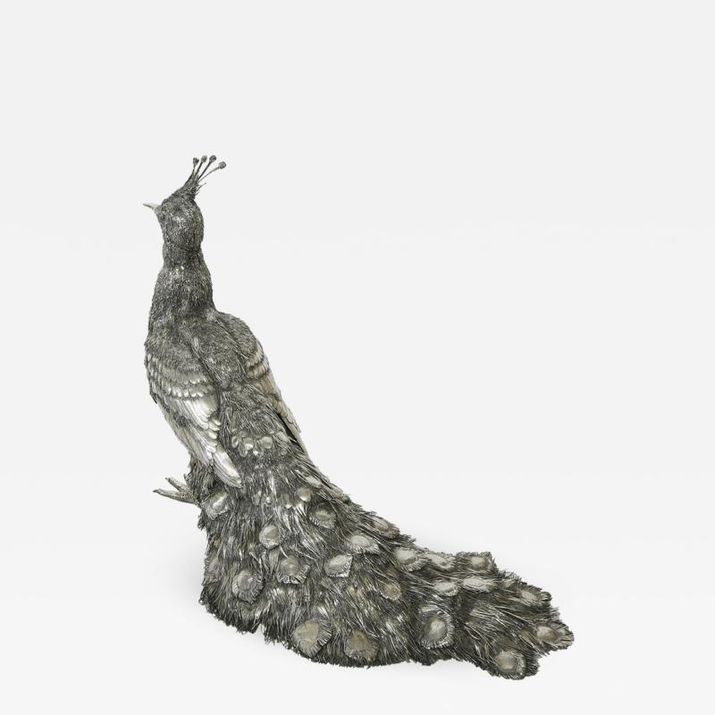 Mario Buccellati Rare and Exceptional Italian Silver Walking Peacock