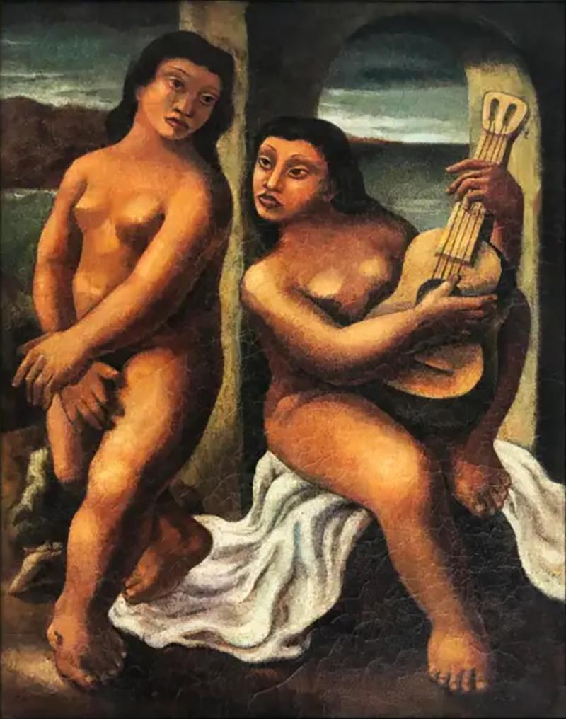 Mario Carreno Mario Carre o Serenade Oil Painting on Canvas Cuba 1941 Signed