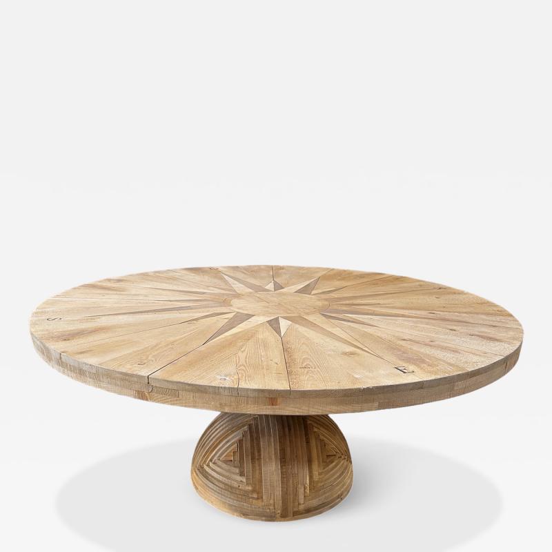 Mario Ceroli Ceroli Mario Rosa Dei Venti Round Large Table in Pinewood by Poltronova 1970s