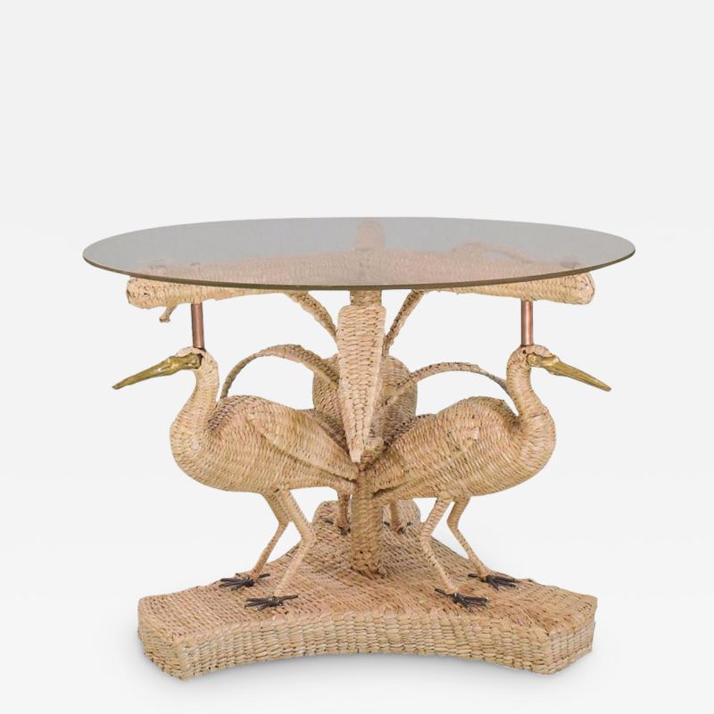 Mario Lopez Torres Contemporary Mario Lopez Torres Large Woven Rattan Crane Table