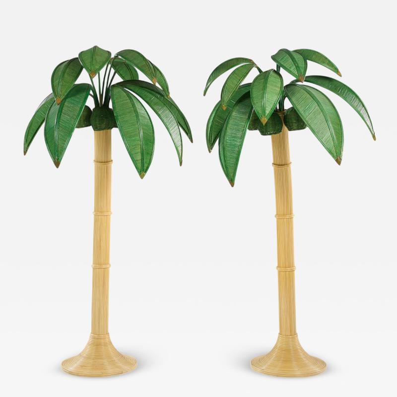 Mario Lopez Torres Mario Torres Lopez Style Mid Century Sculptural Rattan Palm Tree Lamps Pair