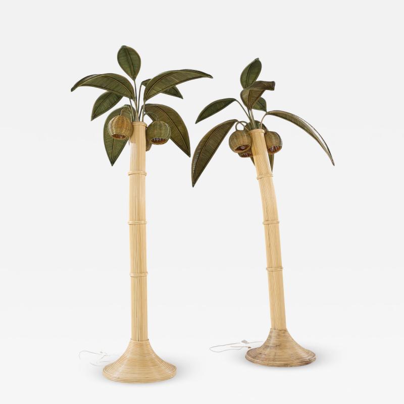 Mario Lopez Torres Mario Torres Lopez Style Mid Century Sculptural Rattan Palm Tree Lamps Pair